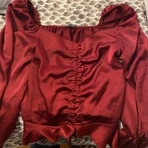 Ruched puff sleeves silky blouse nasty gal